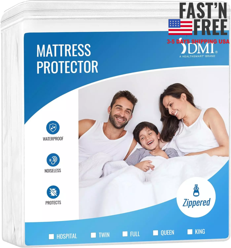 DMI Waterproof Zippered Mattress Protector Cover Full Size Encased Fit  