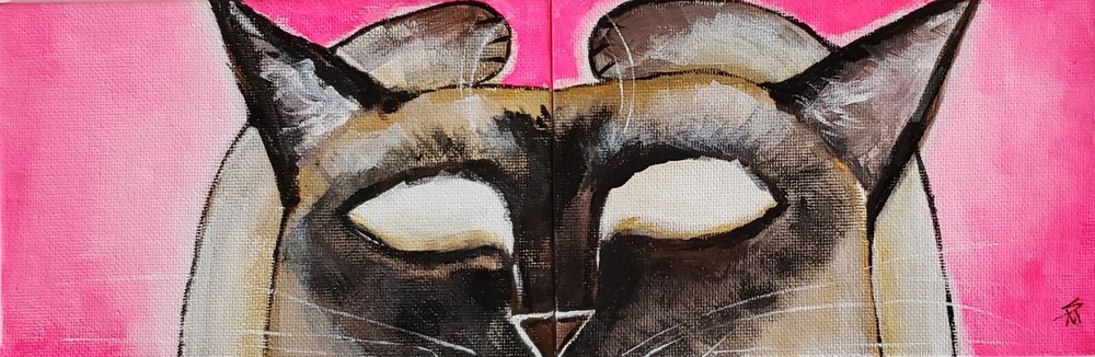 Abstract Cat Painting Original Siamese Collectible Signed Art by Samantha McLean