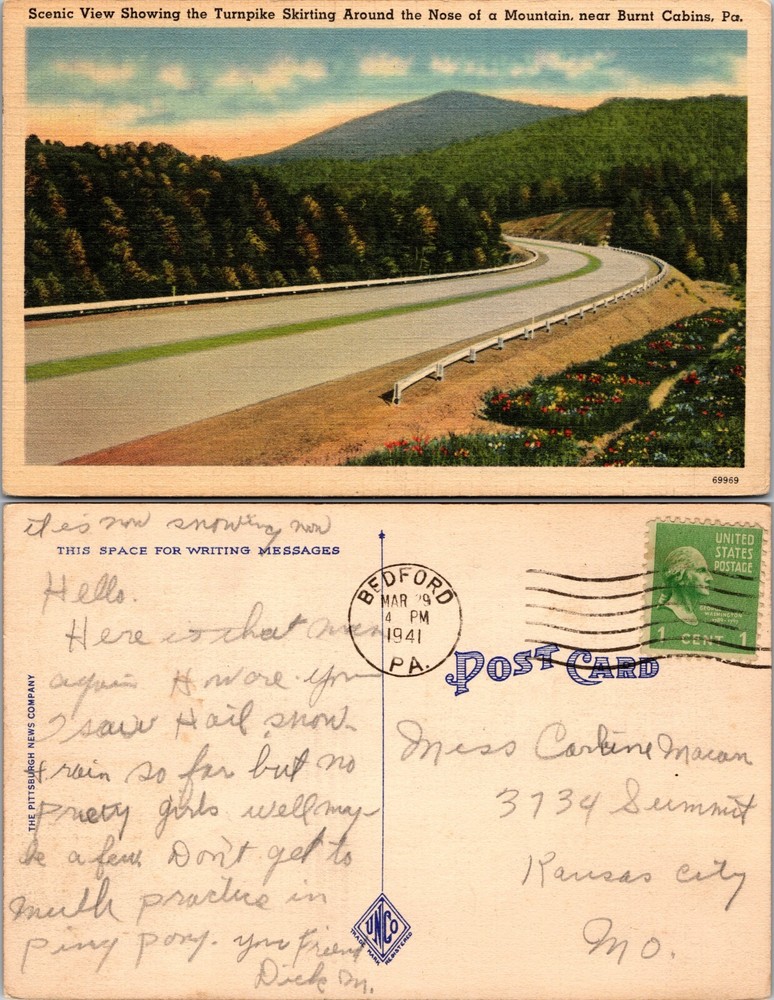 Turnpike Curve Near Burnt Cabins Bedford County Pennsylvania PA Postcard