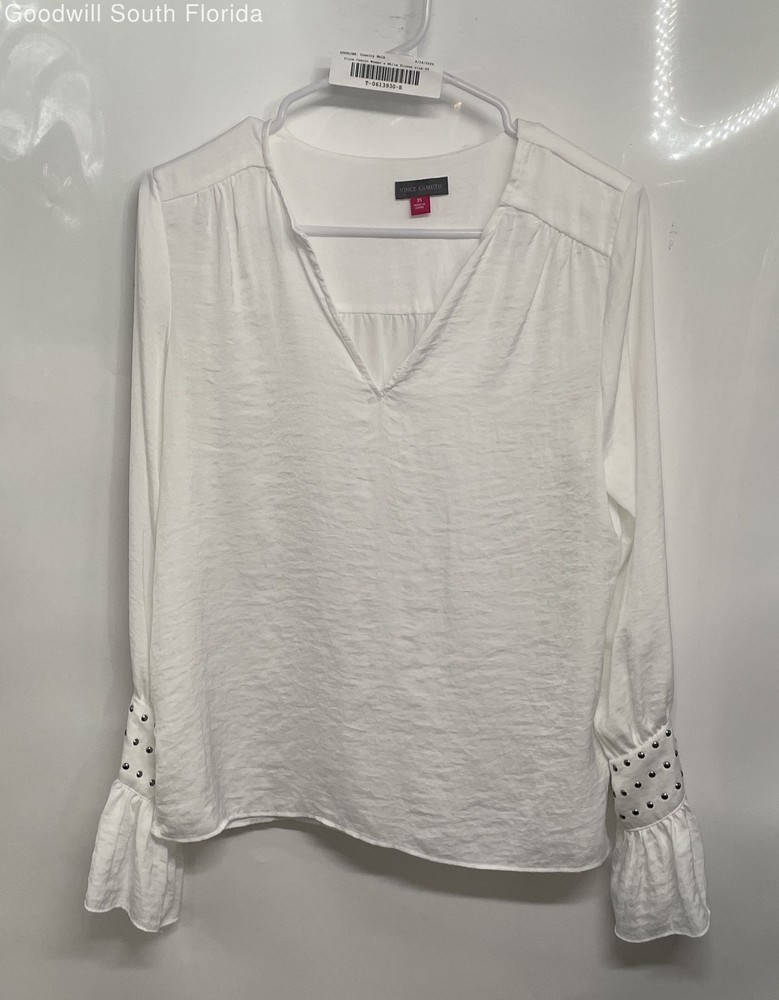 Vince Camuto Womens White Long Bell Sleeve V-Neck Pullover Blouse Top Size XS