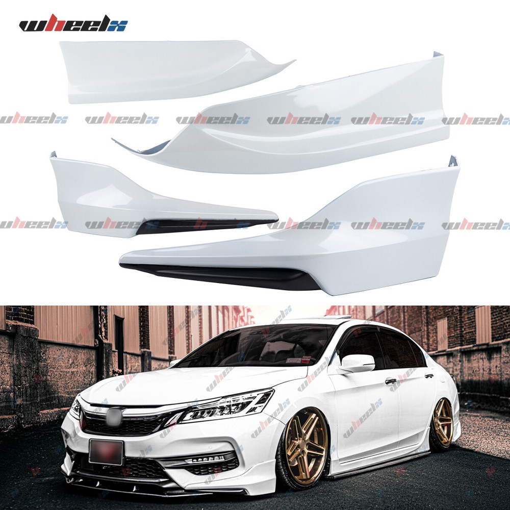 4X For 2016-2017 Accord 4DR Painted White Front Rear Bumper Lip Splitter Spoiler