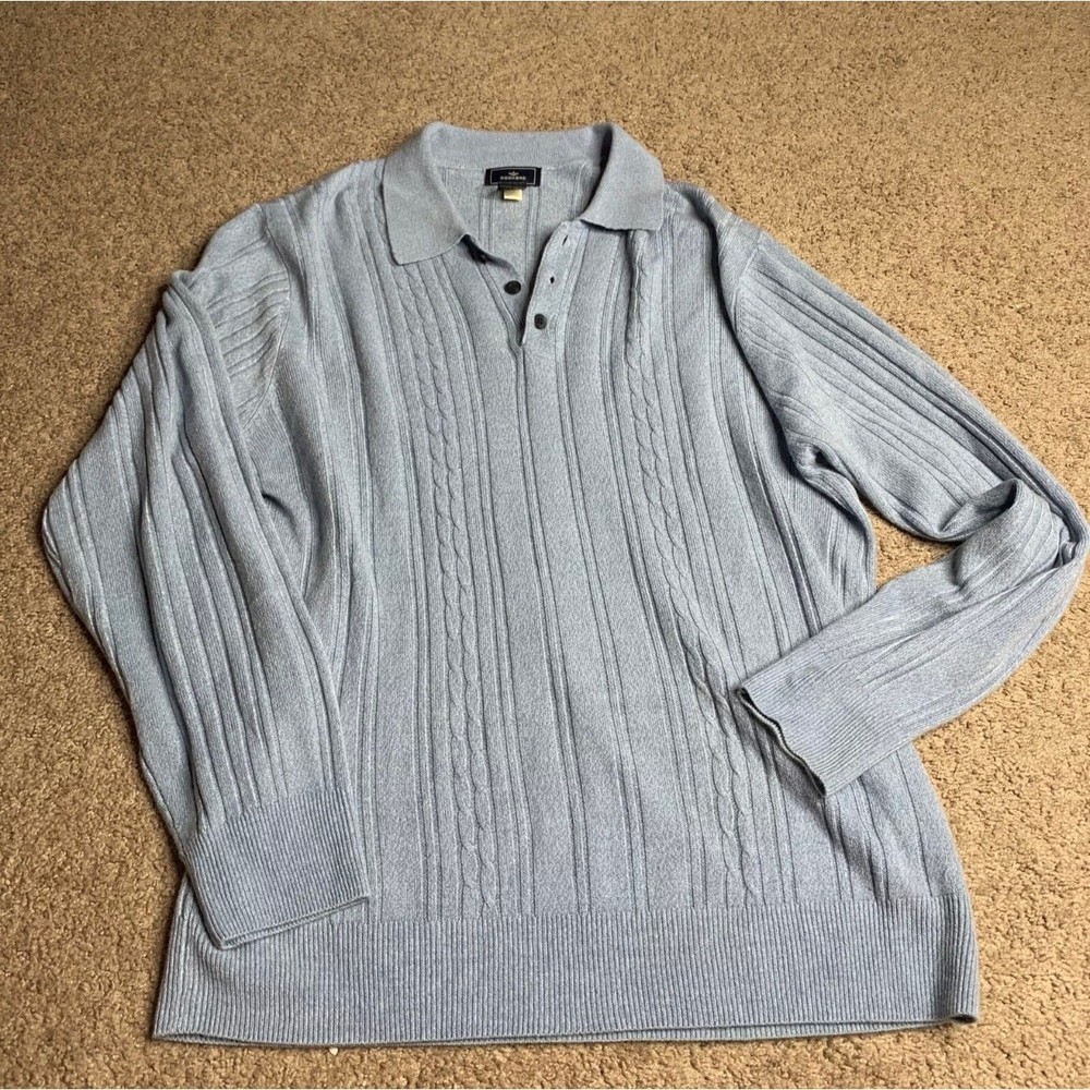 Dockers Polo Style Collared Long Sleeve Blue Acrylic Sweater Mens Size XL