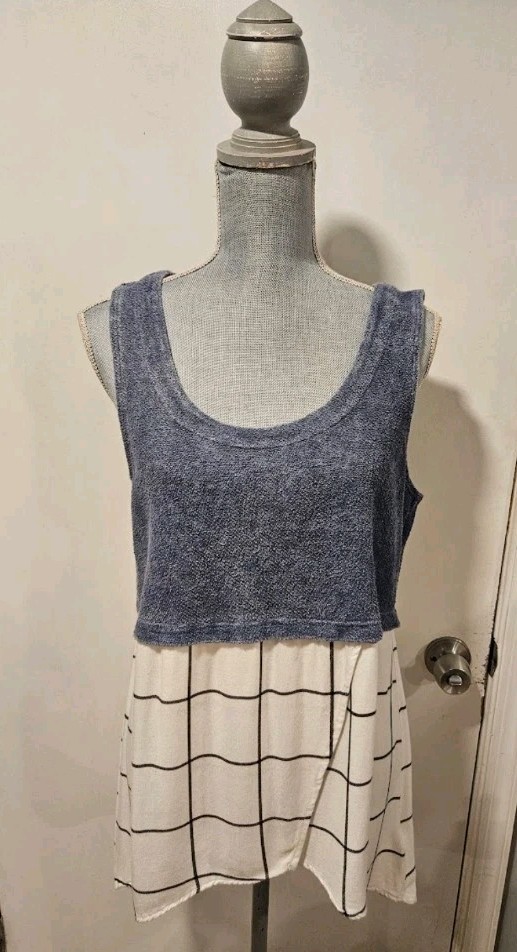 Anthropologie Deletta Medium Terry Cloth Plaid Faux Wrap Top Shirt