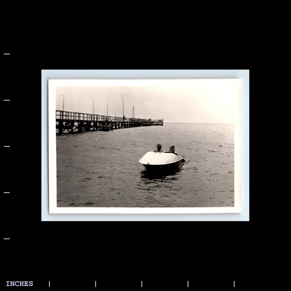 Old Vintage Photo MAN WOMAN IN BOAT ON OCEAN PIER
