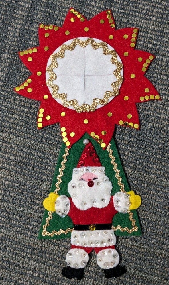 Bucilla Felt Door Knob Hanger Santa Claus Sequins Vtg Handmade 9
