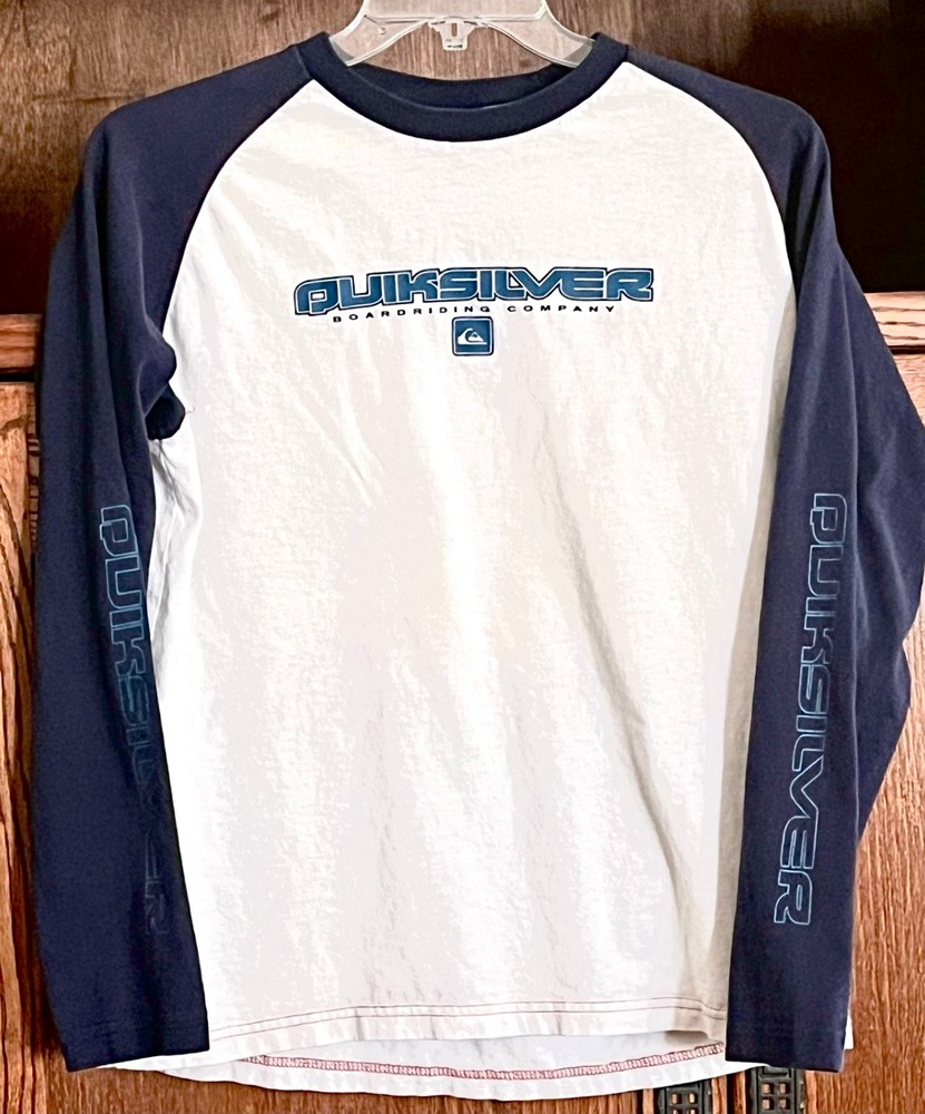 Vintage Quiksilver Long Sleeve T-Shirt Men's Size Medium White w/ Blue Y2K
