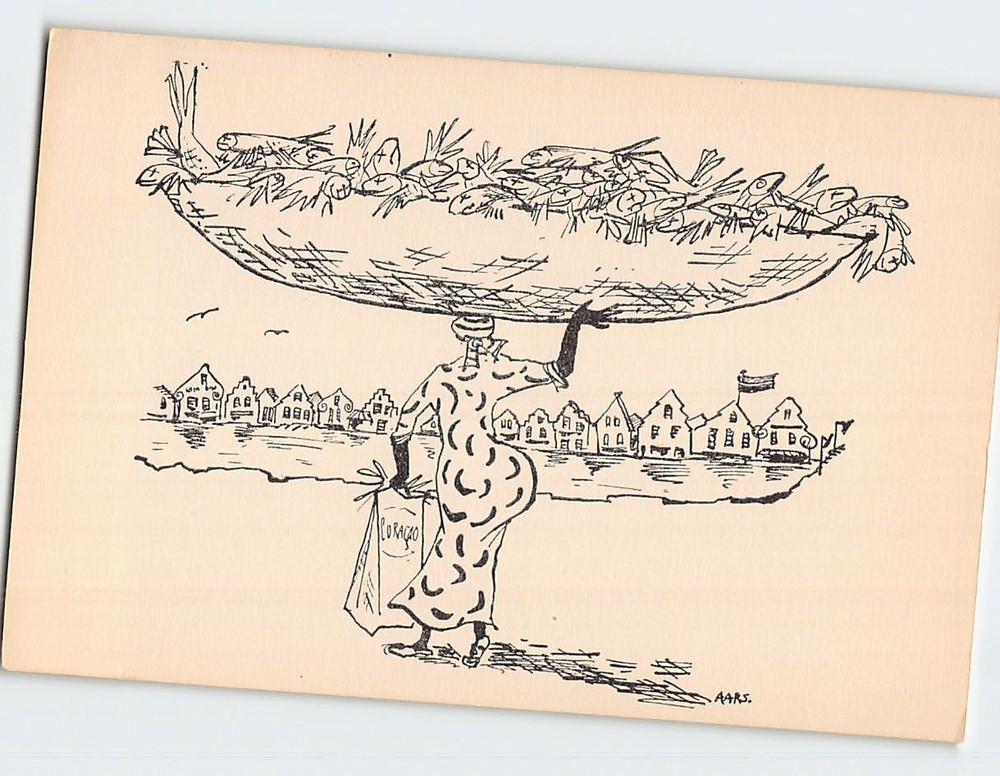 Postcard Woman Carrying a Basket of Fish on Her Head