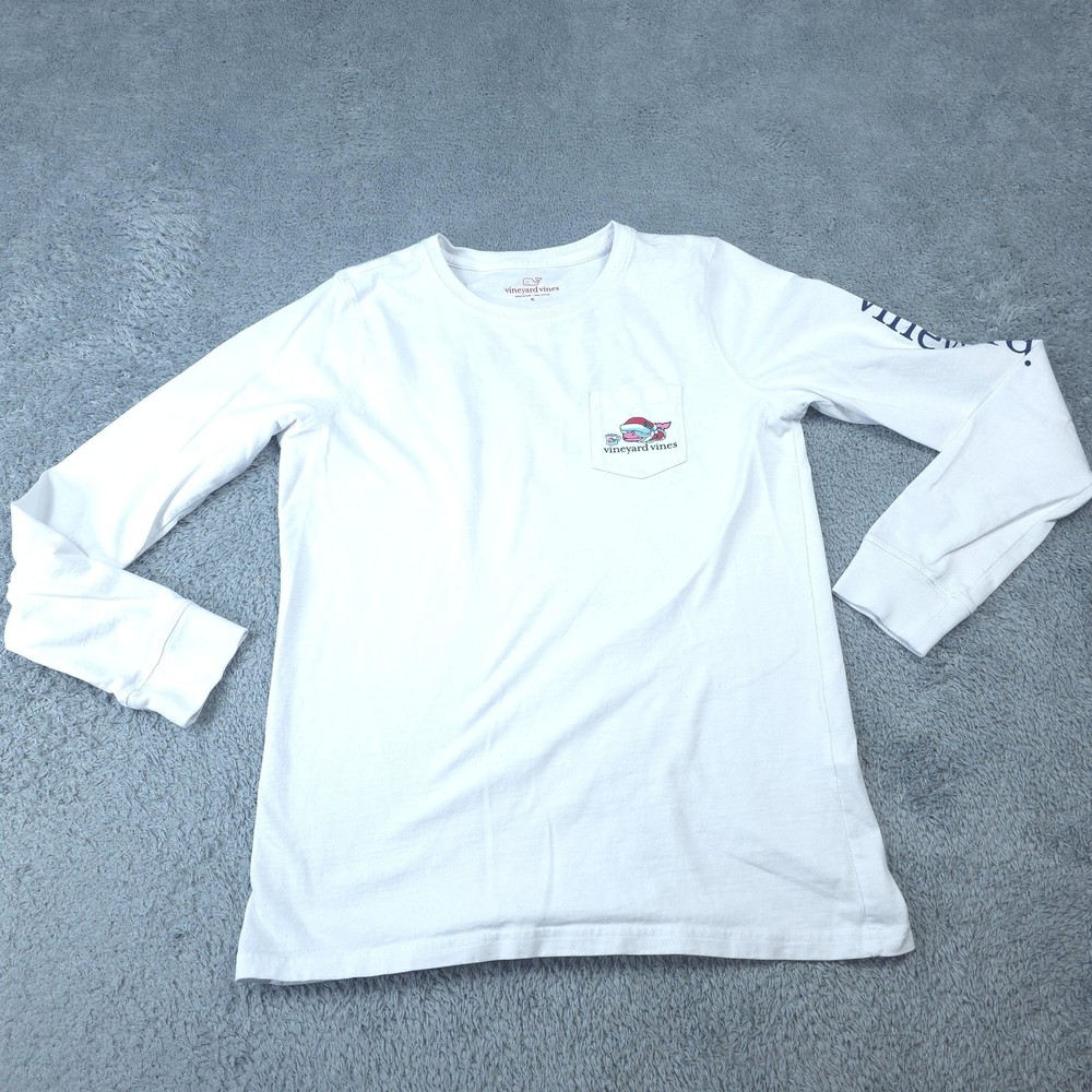 Vineyard Vines Shirt Womens Small White Long Sleeve Christmas Whale Graphic