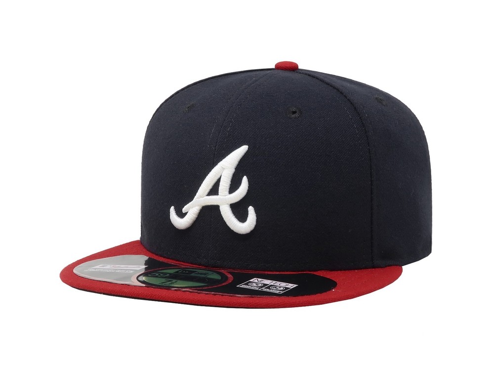 New Era 59Fifty Men Boys Cap Atlanta Braves Navy Official On Field Fitted Hat