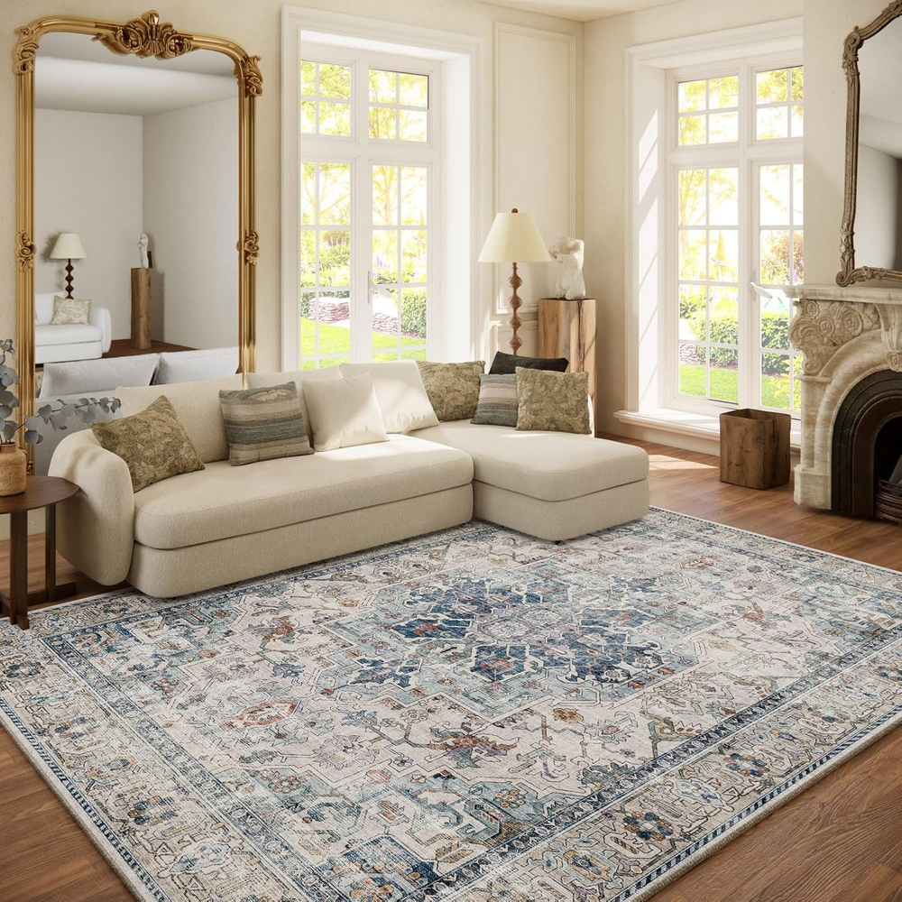 6X9 Area Rugs for Living Room: Washable Bedroom Rug Boho Vintage Rugs Stain Resi