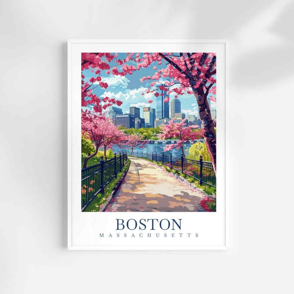 Boston Travel Print Wall Art Massachusetts Wall Hanging Home Dcor Boston Gift