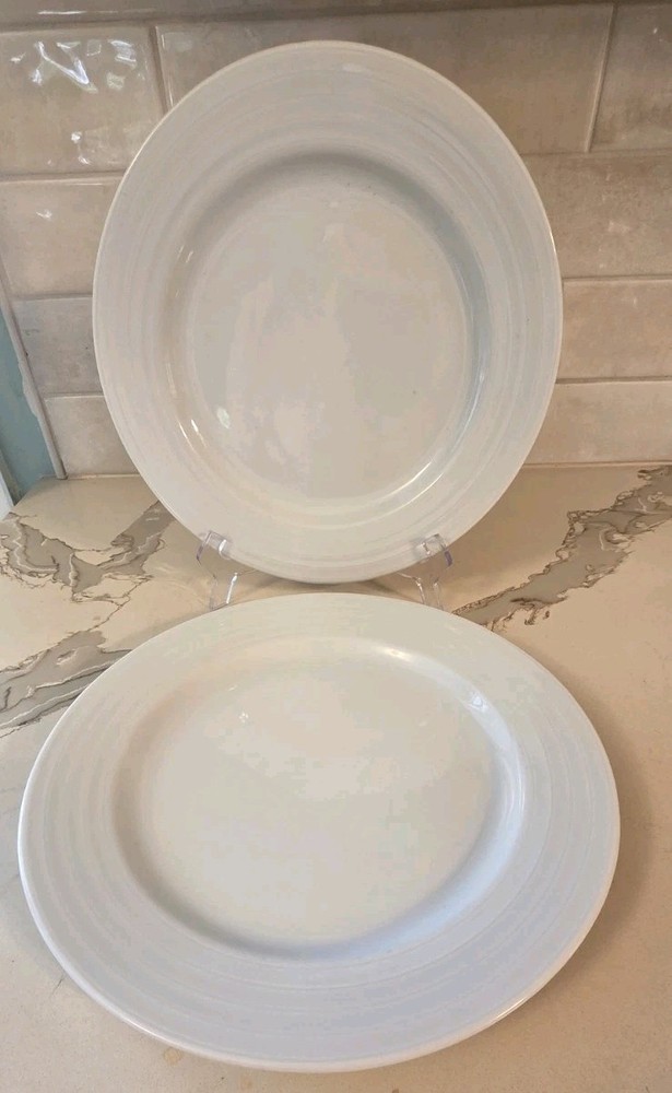 Set Of 2 Crate & Barrel Roulette Dinner Plates White Spal Porcelain Portugal