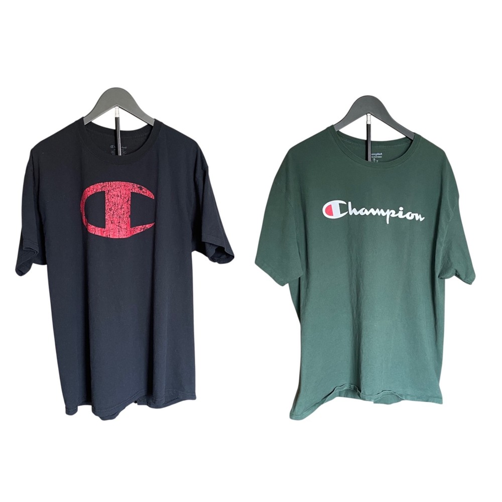 Champion T Shirt Lot of 2 Mens XL Black Green Logo Athletic Casual Bundle CLEAN