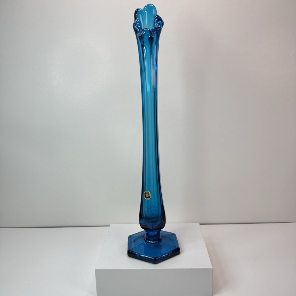 Westmoreland Vibrant Blue Glass Footed Swung Bud Vase 11” MCM
