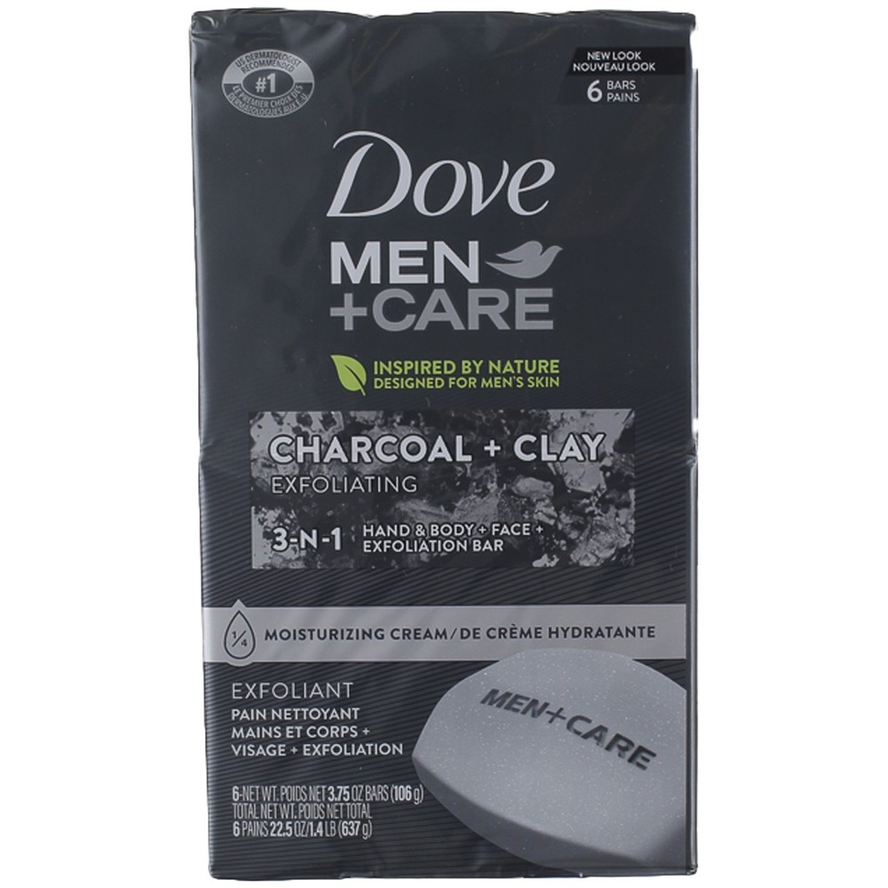 2 Pack Dove Men+Care Exfoliating Beauty Bar Soap, Charcoal Clay, 3.75 oz, 6 Ct