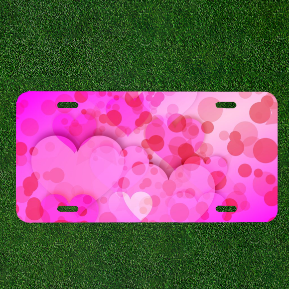 Custom Personalized License Plate Car Tag With Banner Hearts Pink Design NEW