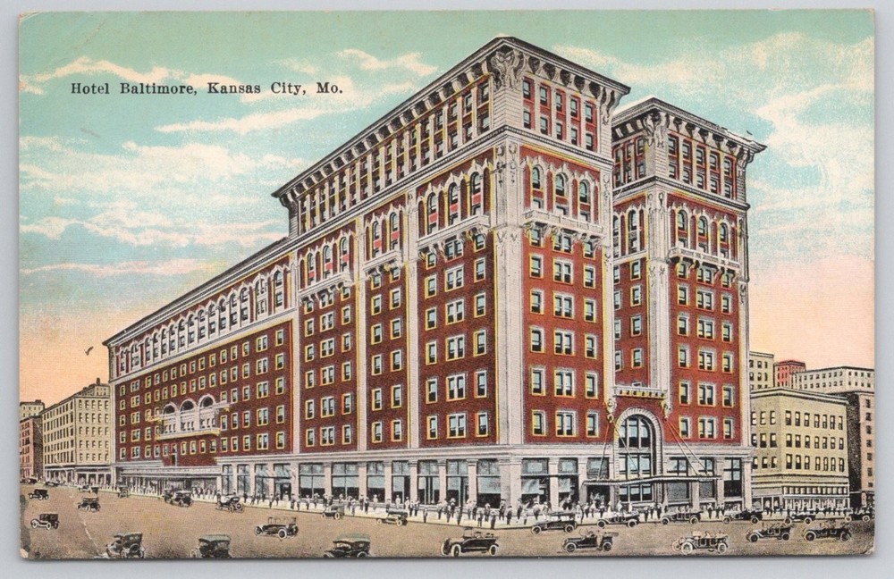 Hotel Baltimore Kansas City MO 1924 Posted Postcard Vintage Cars Architecture