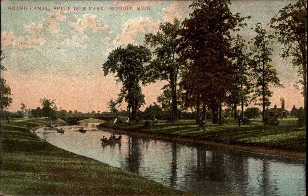 Grand Canal Belle Isle Park Detroit Michigan vintage postcard h509