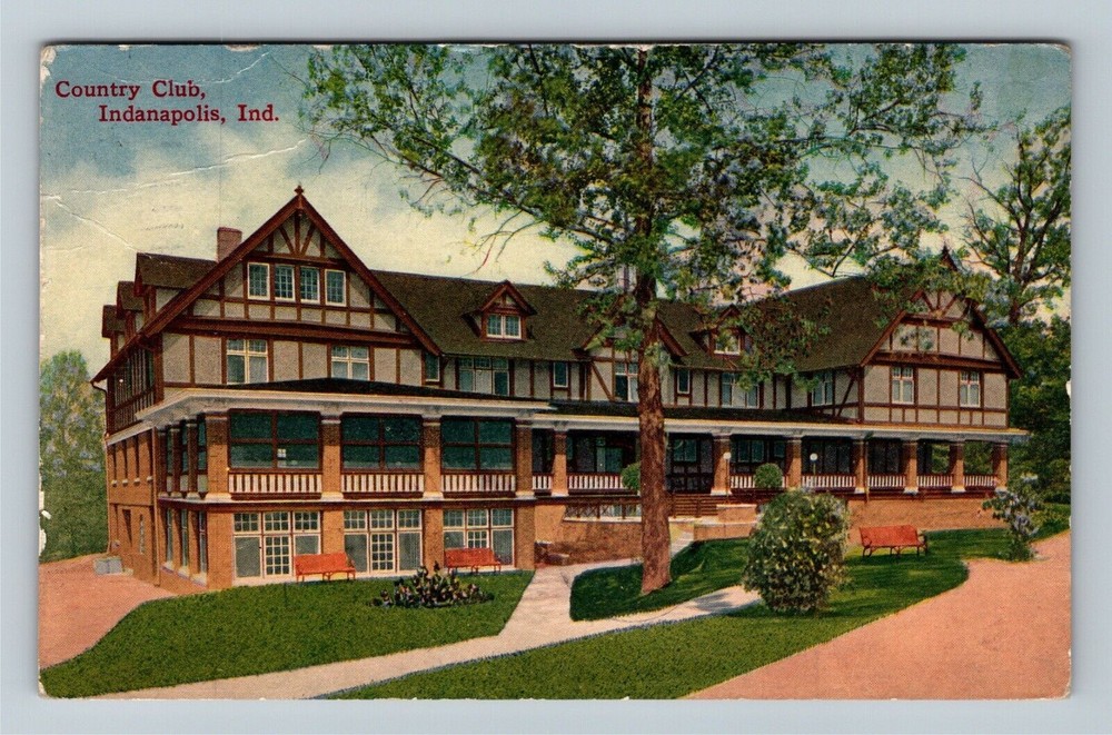 Indianapolis IN-Indiana, Country Club, Gardens, Veranda, c1913 Vintage Postcard