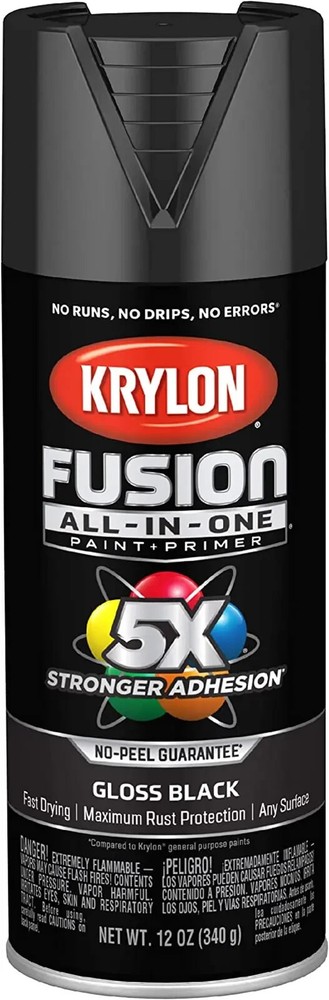 Krylon Fusion All-In-One Spray Paint for Indoor/Outdoor Use, Gloss Black , 12 Oz