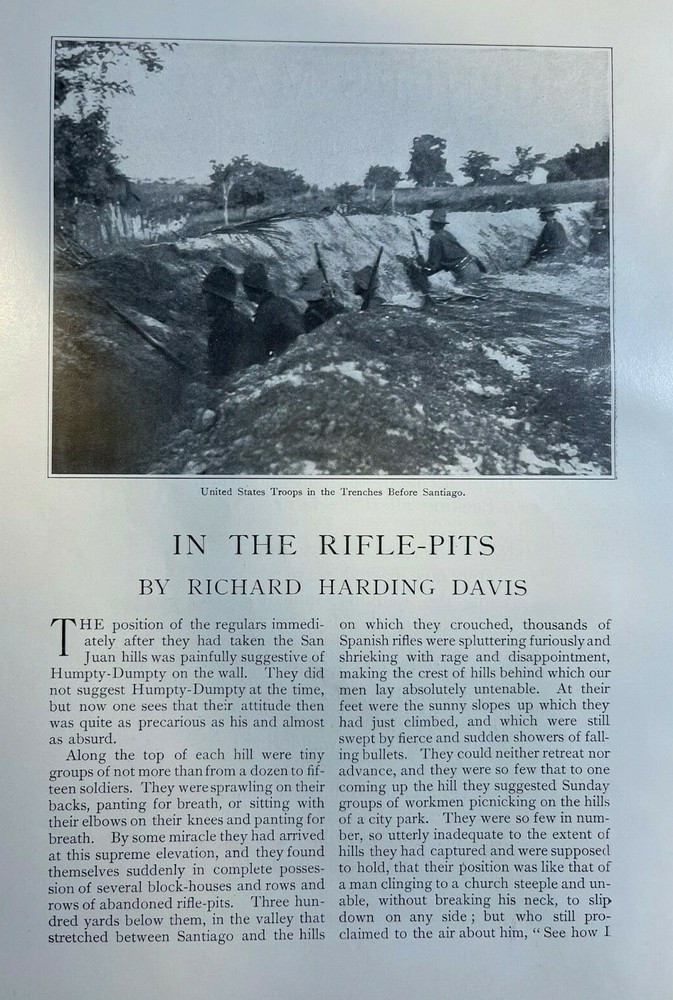 1898 Spanish American War In the Rifle Pits Before Santiago illustrated