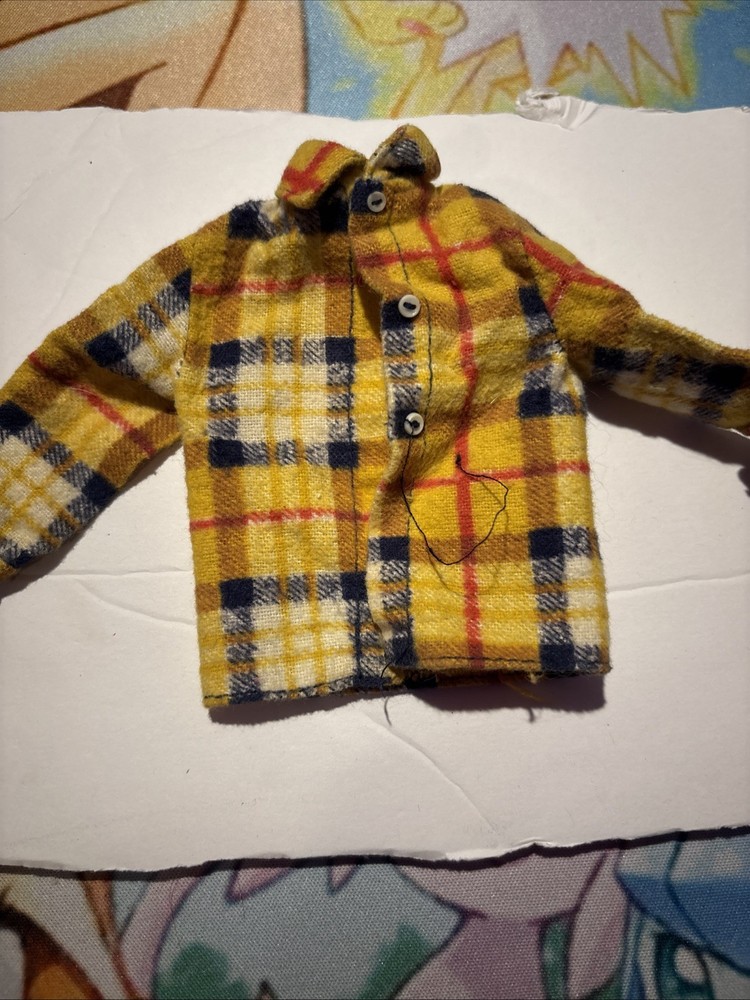 Vintage *Barbie* Clothes for MOD KEN: Yellow Plaid Flannel Shirt #7759, 1974