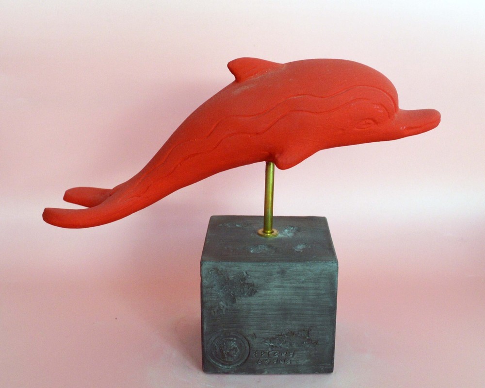 Minoan Dolphin Red figurine - Casting stone - Ancient and Modern Abstract Art