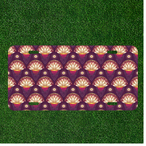 Custom Personalized Car License Plate With Background Floral Pattern Purple