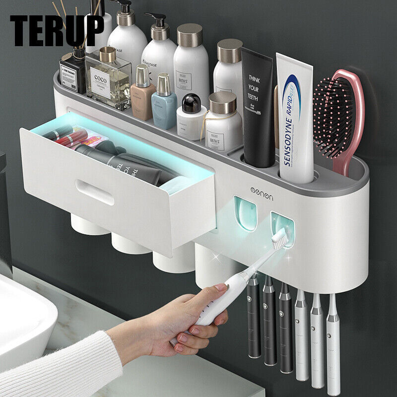 Toothbrush Holder Double Automatic Toothpaste Dispenser Inverted Cup StorageRack