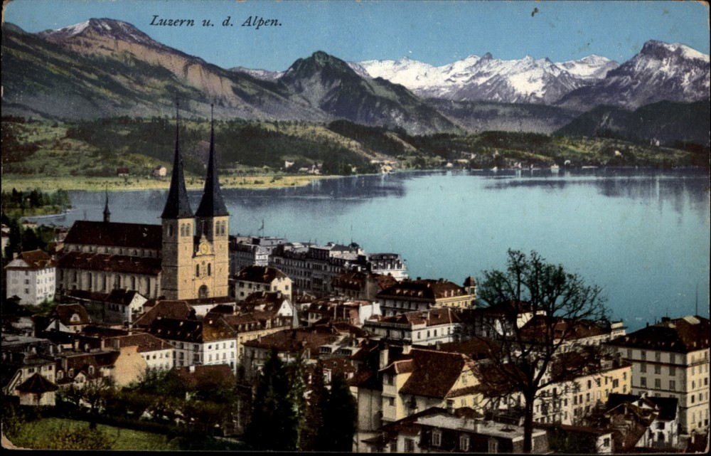 Lucerne Switzerland Alps view vintage postcard r255