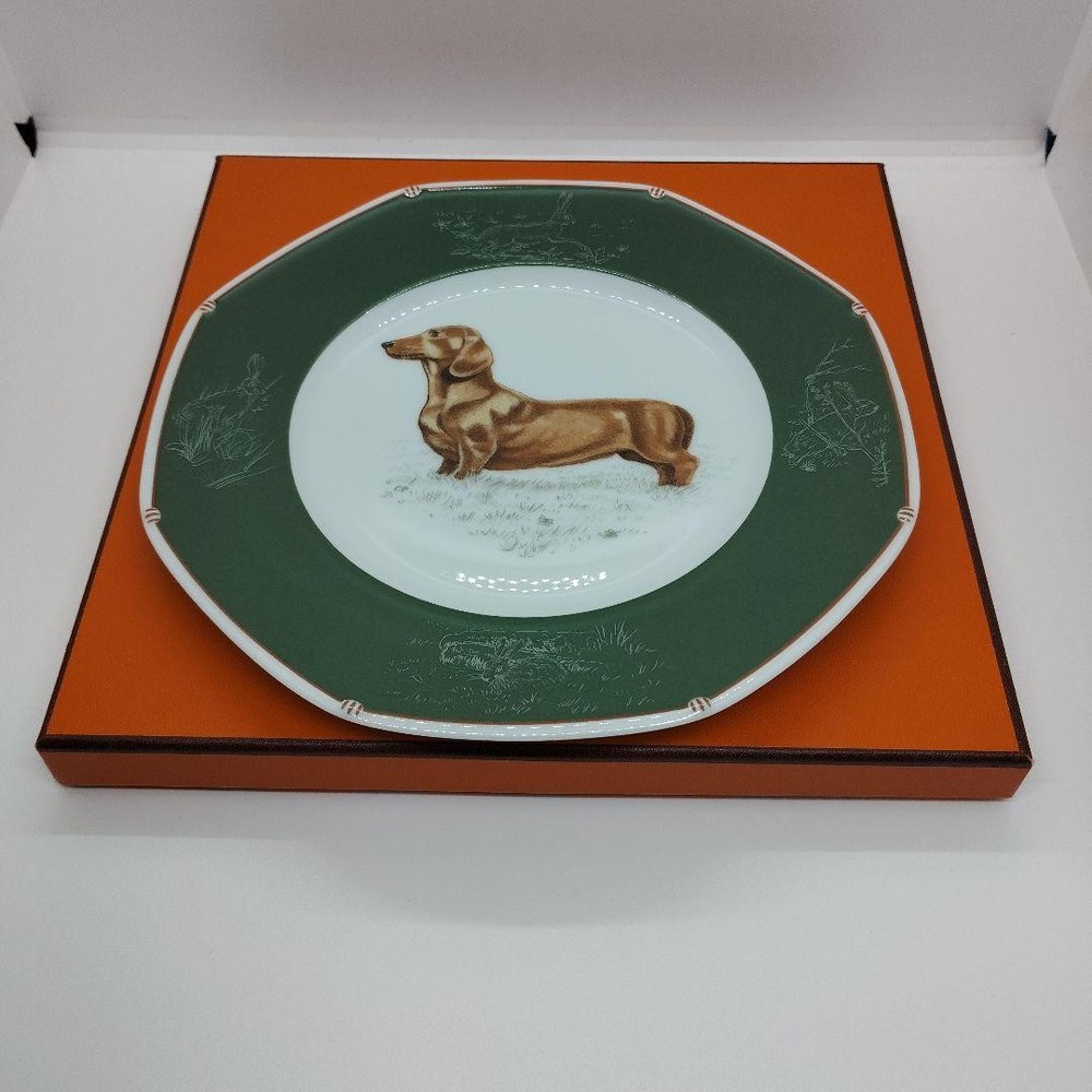 Hermès Chasse Dachshund Octagonal Ceramic Plate with Box