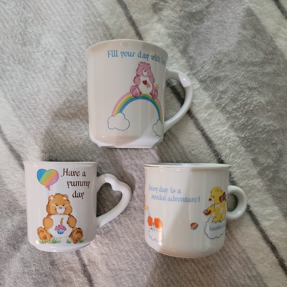 Set of 3 Vintage Care Bears Coffee Mugs 1 is Fine Porcelain & 2 are Stoneware