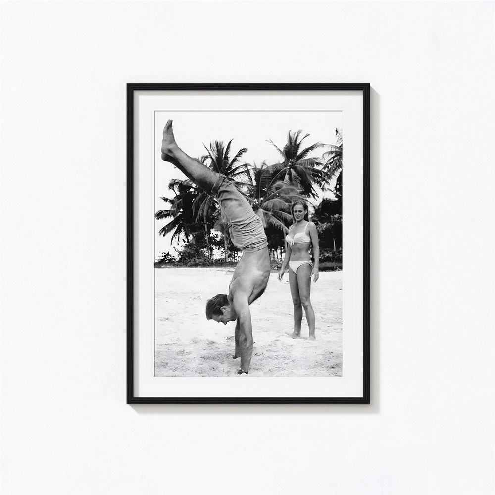 Sean Connery 007 James Bond Vintage Beach Black & White Wall Art Print