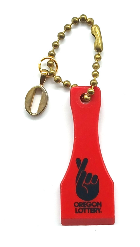 Vintage Red Oregon Lottery Ticket Scratcher Tool Charm Keyring Keychain