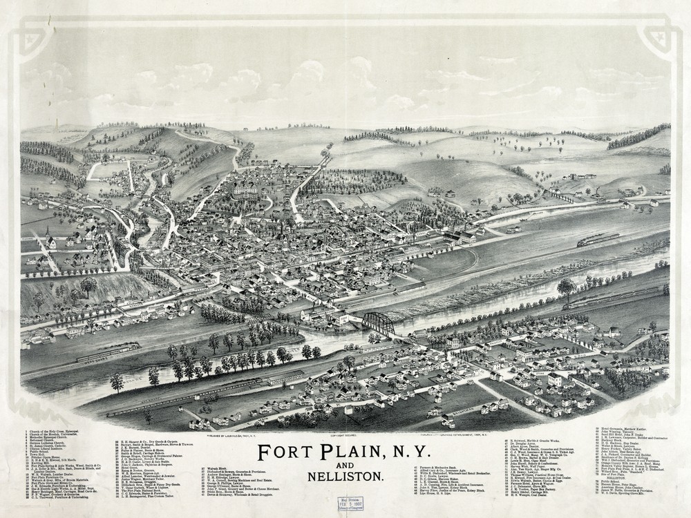 2790.Fort Plain New York 1892 Aerial View Map POSTER.Home School Office Deco