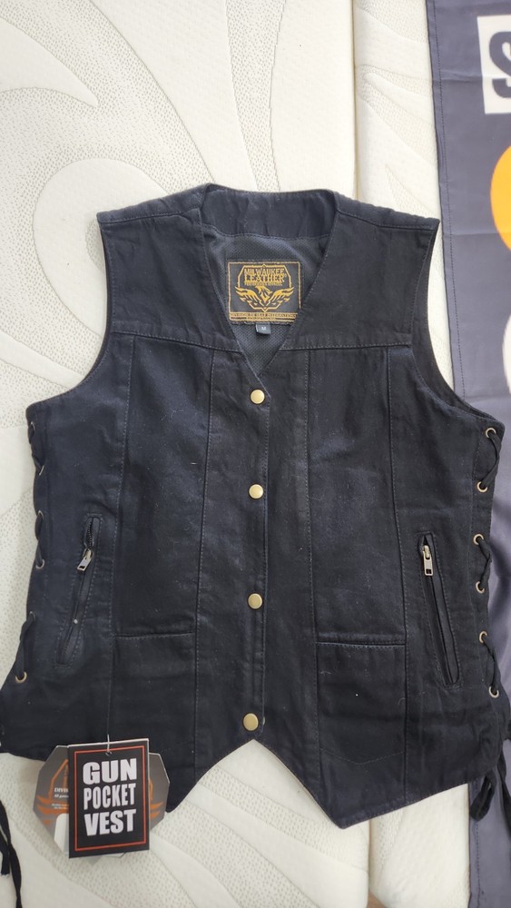 Milwaukee Leather 4020 Women's Classic Black ‘6 Pocket’ Side Lace Denim Vest