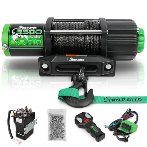 5500LB 12V Electric Winch with 50' Synthetic Rope, Wireless Remote, Waterproof A