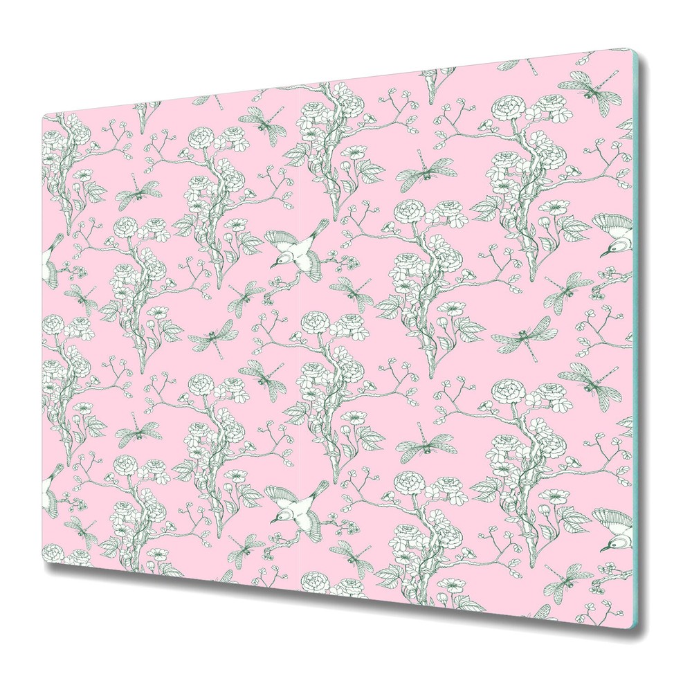 Glass Kitchen Chopping Board Worktop Saver Pink Blossom | Romantic | 60x52