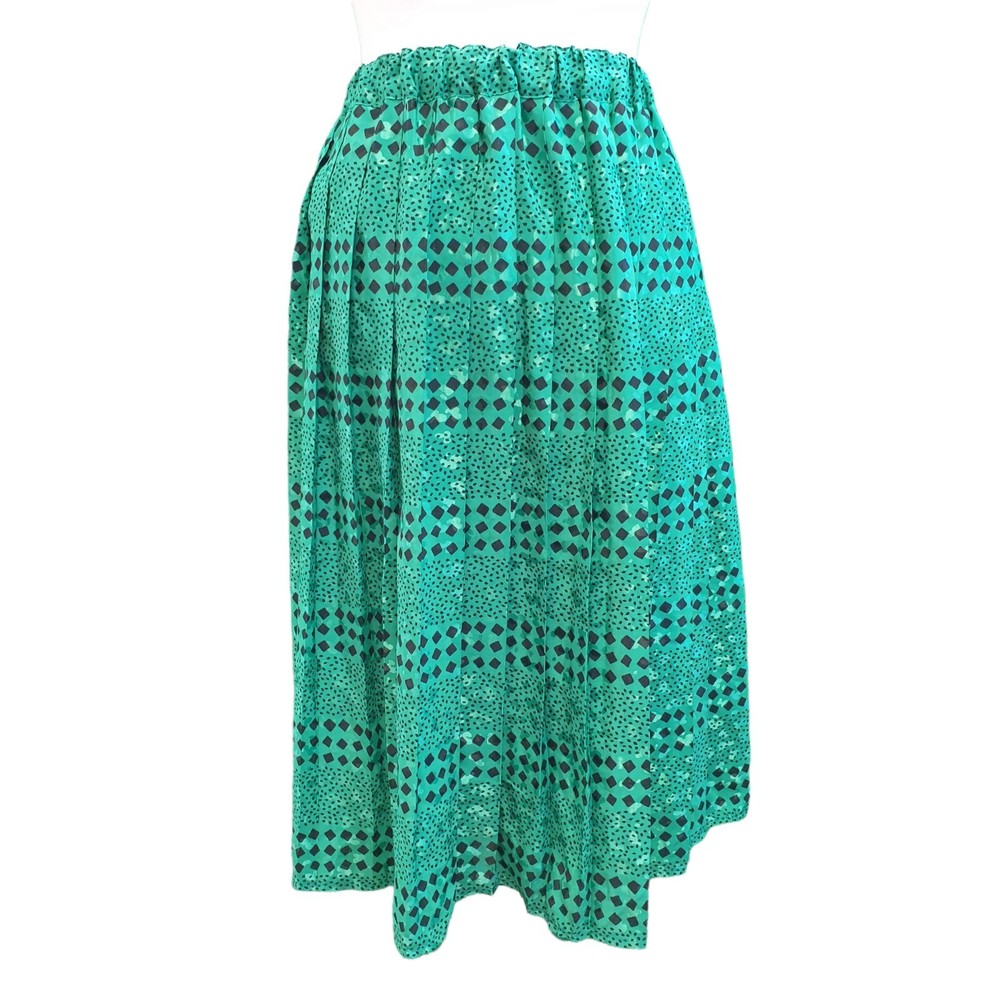 Vintage 80s Abstract Green & Black Pleated Skirt Carre XL Size 14 Womens Fashion-image