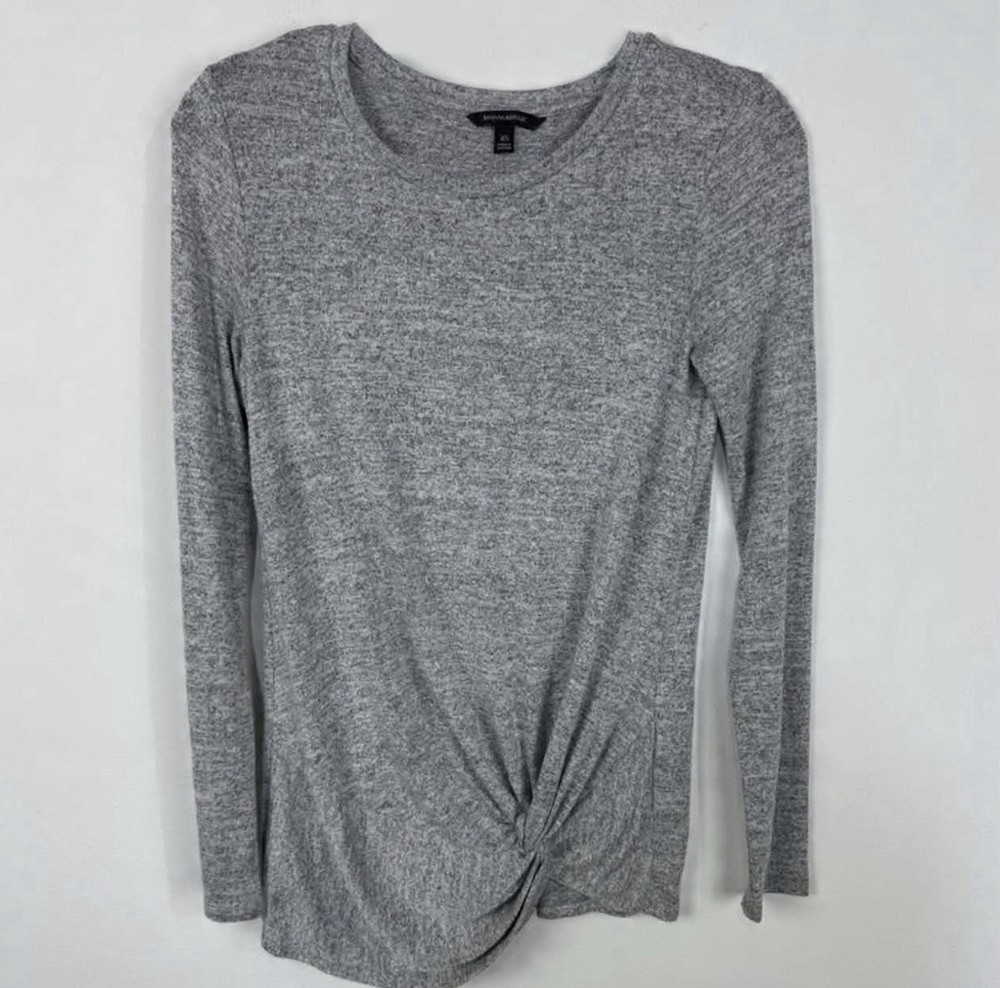 Banana Republic Women's Gray Knit Twist Front Long Sleeve Top XS