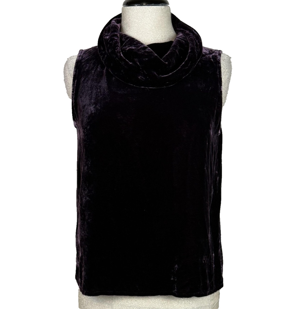 Eileen Fisher Shirt Womens M Purple Velvet Sleeveless Cowl Neck Top Minimalist