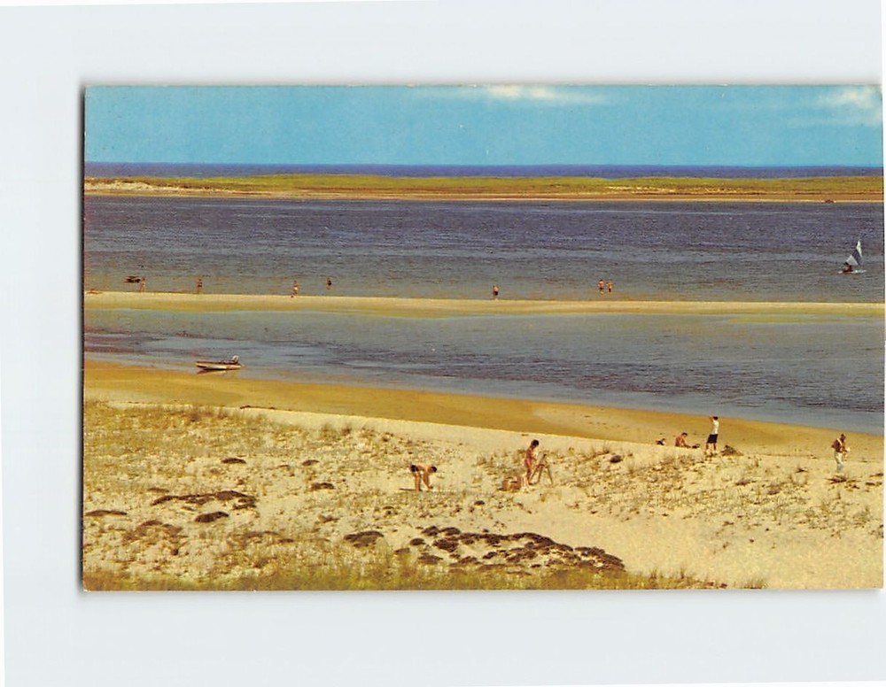 Postcard Swimming and sailing in Pleasant Bay Cape Cod Massachusetts USA