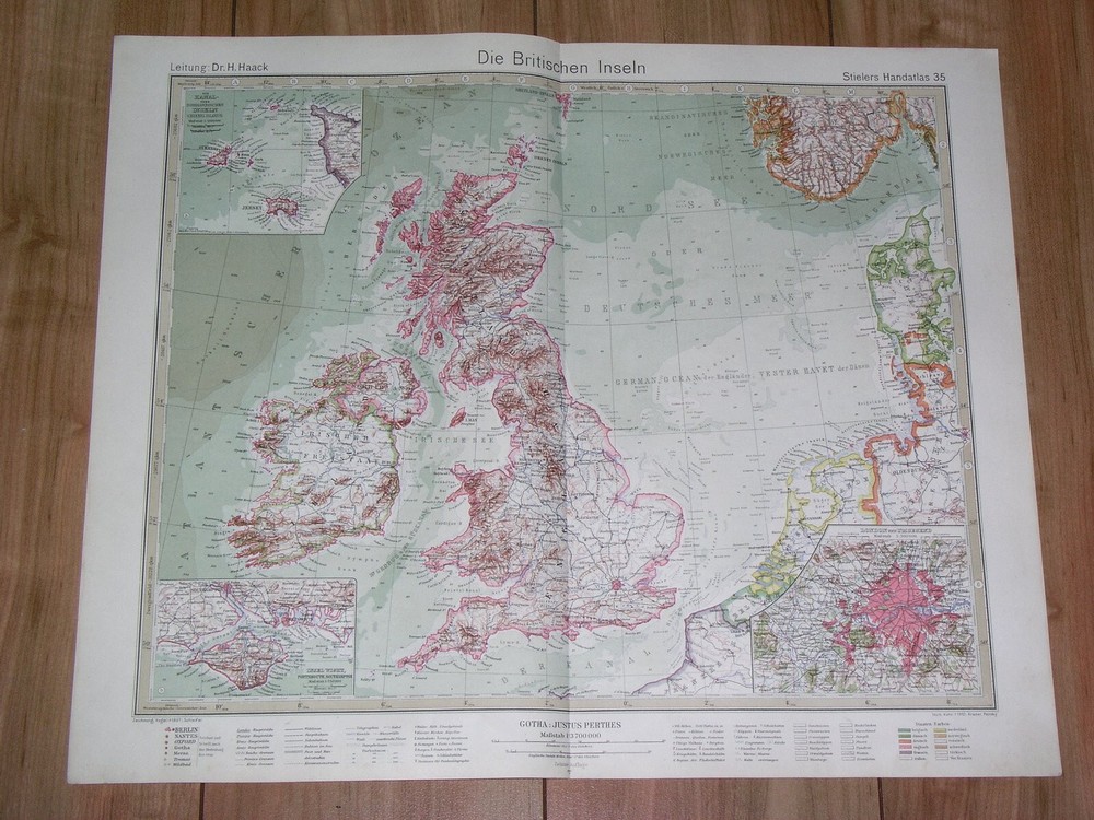 1927 Original Vintage Map Of United Kingdom Great Britan England Ireland