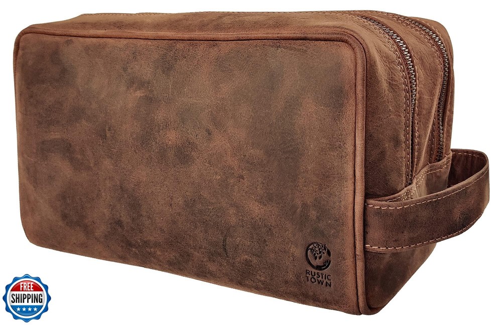 Genuine Leather Travel Toiletry Bag - Dopp Kit Organizer By Rustic Town (Brow
