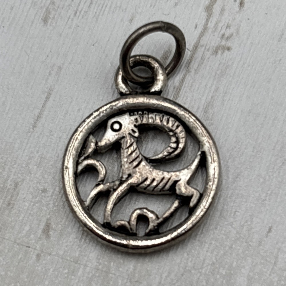 Vintage Silver Tone Zodiac Capricorn Sea-Goat Pendant Medallion Astrology Charm
