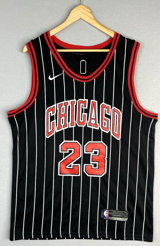 Nike Michael Jordan #23 Chicago Bulls Pinstripe Black Swingman Jersey Size XL 52