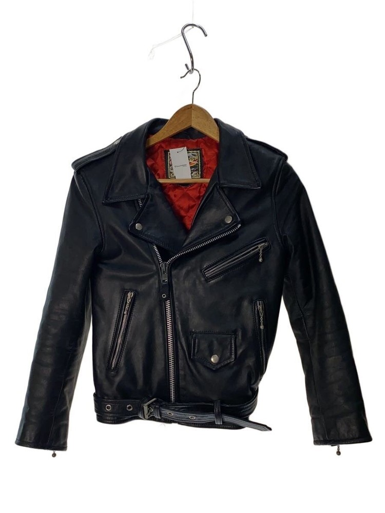 Real Leather/Double Riders Jacket/34/Cowhide/Blk/Plain 51801