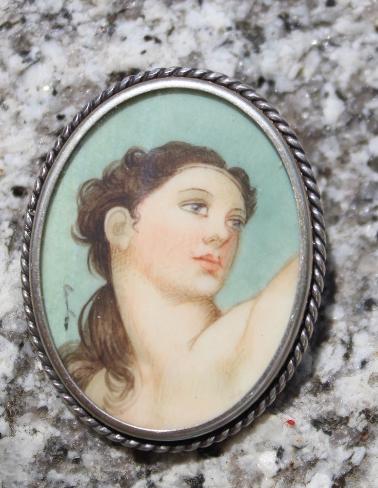 VINTAGE Miniature Portrait Pin MICHELANGELO Sistine Chapel EVE 800 Silver LOT AH