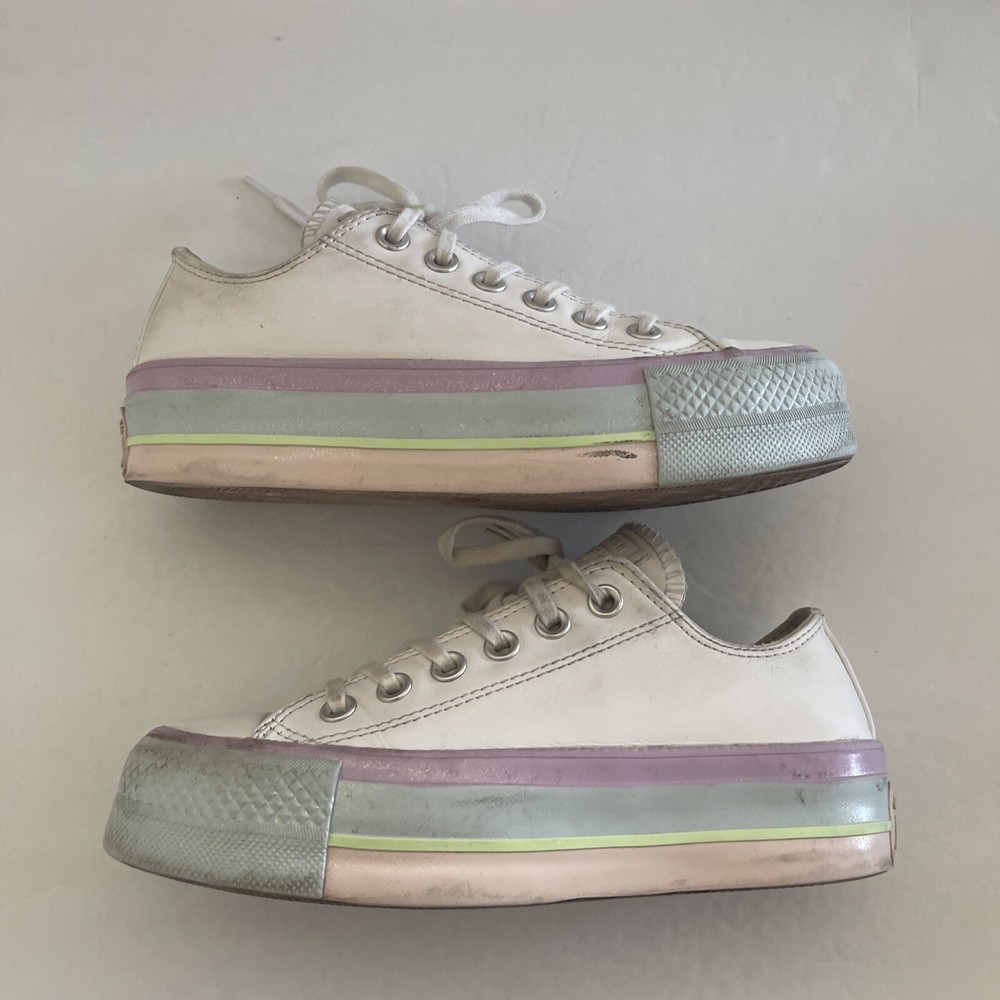 Converse Leather Platform Chuck Taylor White/Lilac/Blue Shoes Women's size 5