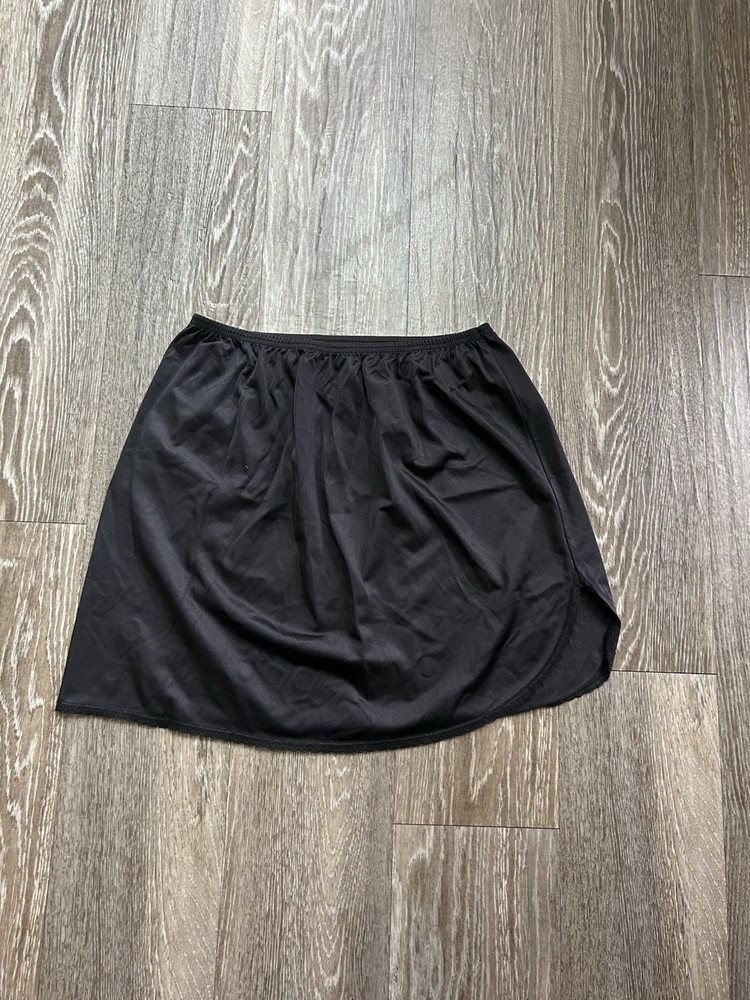 VTG Cabernet Black Lace Nylon Mini Slip Skirt 90s Classic Coquette Romantic